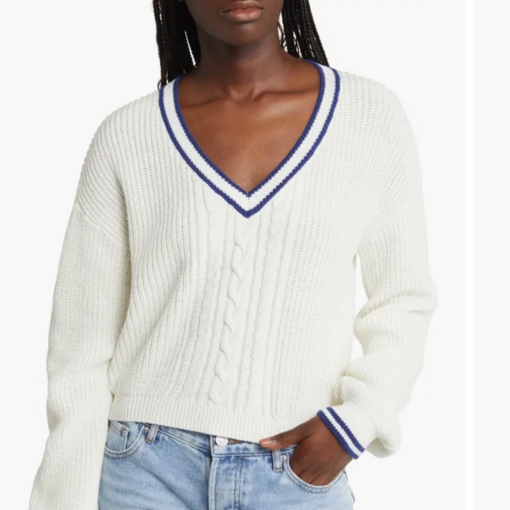 BP. Balloon Sleeve Cable Knit Sweater White Size XS NWT